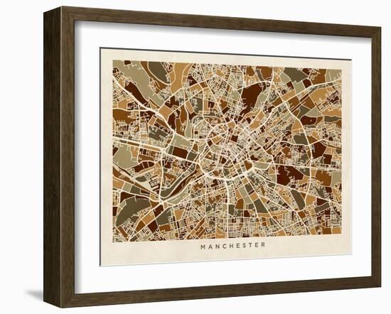 Manchester England Street Map-Michael Tompsett-Framed Art Print