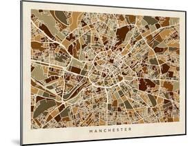 Manchester England Street Map-Michael Tompsett-Mounted Art Print