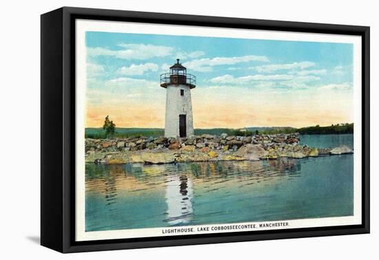 Manchester, Maine - View of Lake Cobbosseecontee and the Lighthouse-Lantern Press-Framed Stretched Canvas