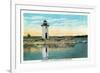 Manchester, Maine - View of Lake Cobbosseecontee and the Lighthouse-Lantern Press-Framed Premium Giclee Print