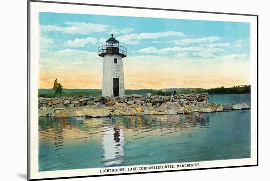 Manchester, Maine - View of Lake Cobbosseecontee and the Lighthouse-Lantern Press-Mounted Art Print