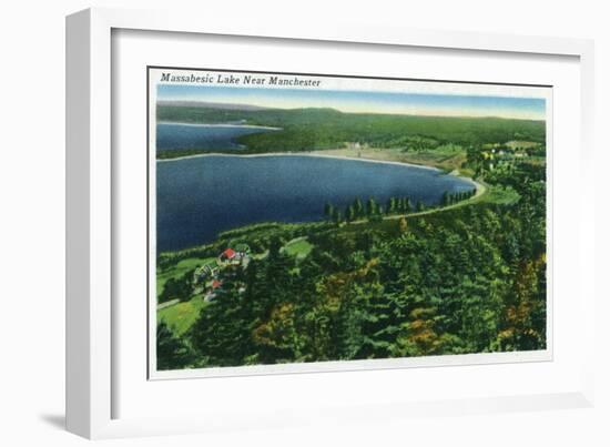 Manchester, New Hampshire - Aerial View of Massabesic Lake near City-Lantern Press-Framed Art Print