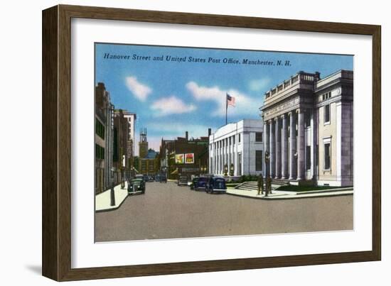 Manchester, New Hampshire - Hanover Street View of the Post Office-Lantern Press-Framed Art Print