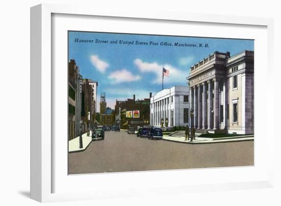 Manchester, New Hampshire - Hanover Street View of the Post Office-Lantern Press-Framed Art Print