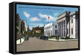 Manchester, New Hampshire - Hanover Street View of the Post Office-Lantern Press-Framed Stretched Canvas