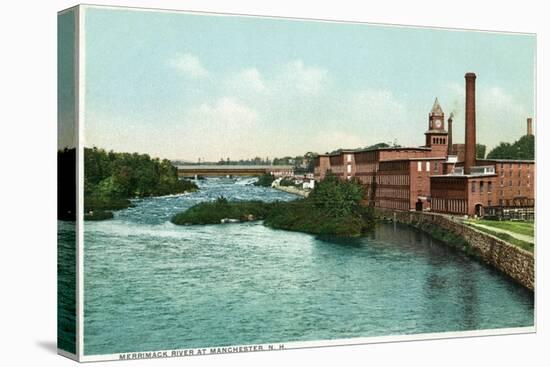 Manchester, New Hampshire, Merrimack River View of Factories-Lantern Press-Stretched Canvas