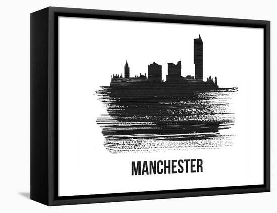 Manchester Skyline Brush Stroke - Black II-NaxArt-Framed Stretched Canvas