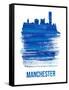 Manchester Skyline Brush Stroke - Blue-NaxArt-Framed Stretched Canvas