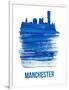 Manchester Skyline Brush Stroke - Blue-NaxArt-Framed Art Print