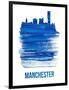 Manchester Skyline Brush Stroke - Blue-NaxArt-Framed Art Print