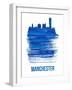 Manchester Skyline Brush Stroke - Blue-NaxArt-Framed Art Print