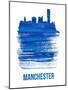 Manchester Skyline Brush Stroke - Blue-NaxArt-Mounted Art Print