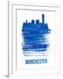 Manchester Skyline Brush Stroke - Blue-NaxArt-Framed Art Print