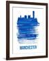 Manchester Skyline Brush Stroke - Blue-NaxArt-Framed Art Print