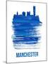 Manchester Skyline Brush Stroke - Blue-NaxArt-Mounted Art Print