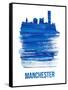 Manchester Skyline Brush Stroke - Blue-NaxArt-Framed Stretched Canvas