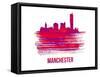 Manchester Skyline Brush Stroke - Red-NaxArt-Framed Stretched Canvas