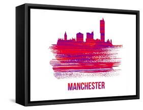 Manchester Skyline Brush Stroke - Red-NaxArt-Framed Stretched Canvas