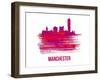 Manchester Skyline Brush Stroke - Red-NaxArt-Framed Art Print