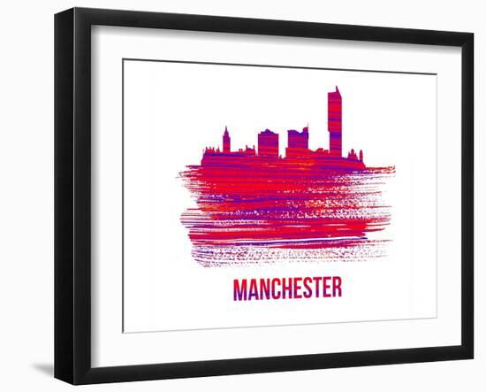 Manchester Skyline Brush Stroke - Red-NaxArt-Framed Art Print