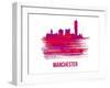 Manchester Skyline Brush Stroke - Red-NaxArt-Framed Art Print