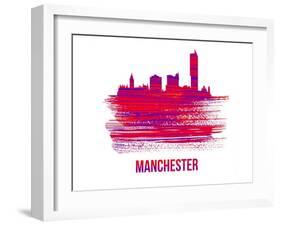 Manchester Skyline Brush Stroke - Red-NaxArt-Framed Art Print