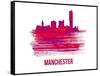 Manchester Skyline Brush Stroke - Red-NaxArt-Framed Stretched Canvas