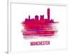 Manchester Skyline Brush Stroke - Red-NaxArt-Framed Art Print