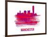 Manchester Skyline Brush Stroke - Red-NaxArt-Framed Art Print