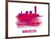 Manchester Skyline Brush Stroke - Red-NaxArt-Framed Art Print