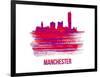 Manchester Skyline Brush Stroke - Red-NaxArt-Framed Art Print