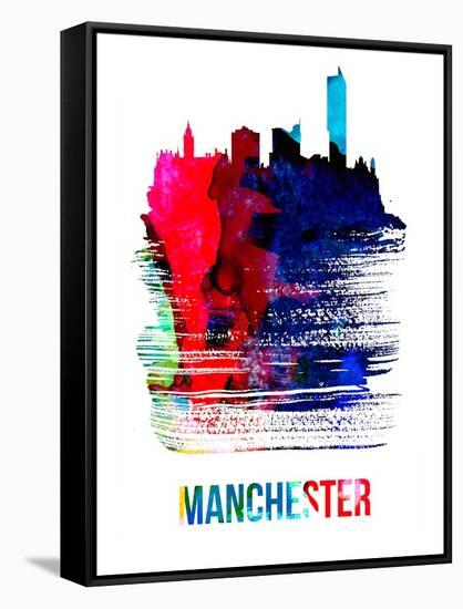 Manchester Skyline Brush Stroke - Watercolor-NaxArt-Framed Stretched Canvas