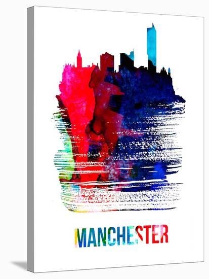 Manchester Skyline Brush Stroke - Watercolor-NaxArt-Stretched Canvas