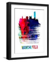 Manchester Skyline Brush Stroke - Watercolor-NaxArt-Framed Art Print