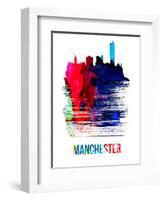 Manchester Skyline Brush Stroke - Watercolor-NaxArt-Framed Art Print