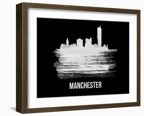 Manchester Skyline Brush Stroke - White-NaxArt-Framed Art Print