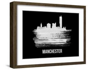 Manchester Skyline Brush Stroke - White-NaxArt-Framed Art Print