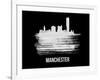 Manchester Skyline Brush Stroke - White-NaxArt-Framed Art Print