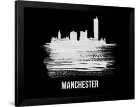 Manchester Skyline Brush Stroke - White-NaxArt-Framed Art Print