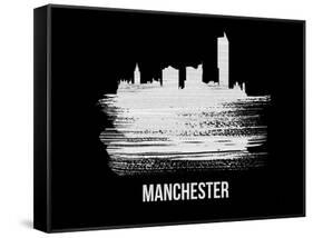 Manchester Skyline Brush Stroke - White-NaxArt-Framed Stretched Canvas