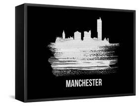 Manchester Skyline Brush Stroke - White-NaxArt-Framed Stretched Canvas