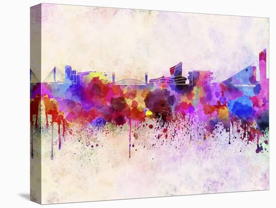 Manchester Skyline in Watercolor Background-paulrommer-Stretched Canvas