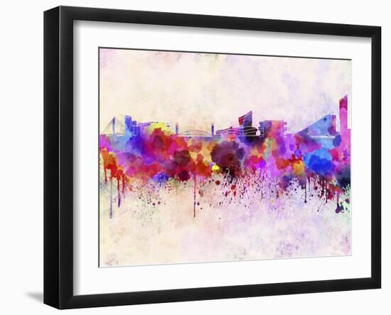 Manchester Skyline in Watercolor Background-paulrommer-Framed Art Print