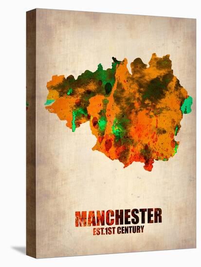 Manchester Watercolor Poster-NaxArt-Stretched Canvas