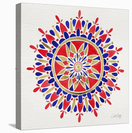 Mandala in Red and Navy-Cat Coquillette-Stretched Canvas