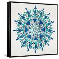 Mandala in Silver and Blue-Cat Coquillette-Framed Stretched Canvas