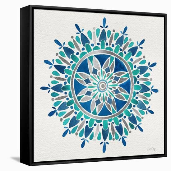 Mandala in Silver and Blue-Cat Coquillette-Framed Stretched Canvas