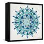 Mandala in Silver and Blue-Cat Coquillette-Framed Stretched Canvas