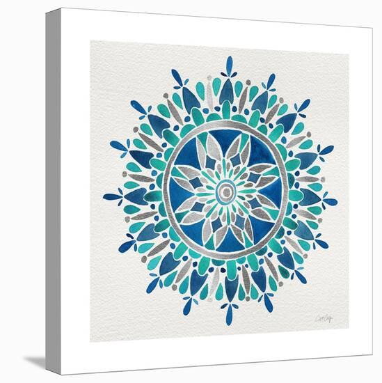 Mandala in Silver and Blue-Cat Coquillette-Stretched Canvas