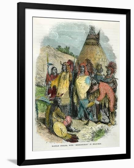 Mandan Indians, with Medicine Man in Bear Skin, C1875-null-Framed Giclee Print